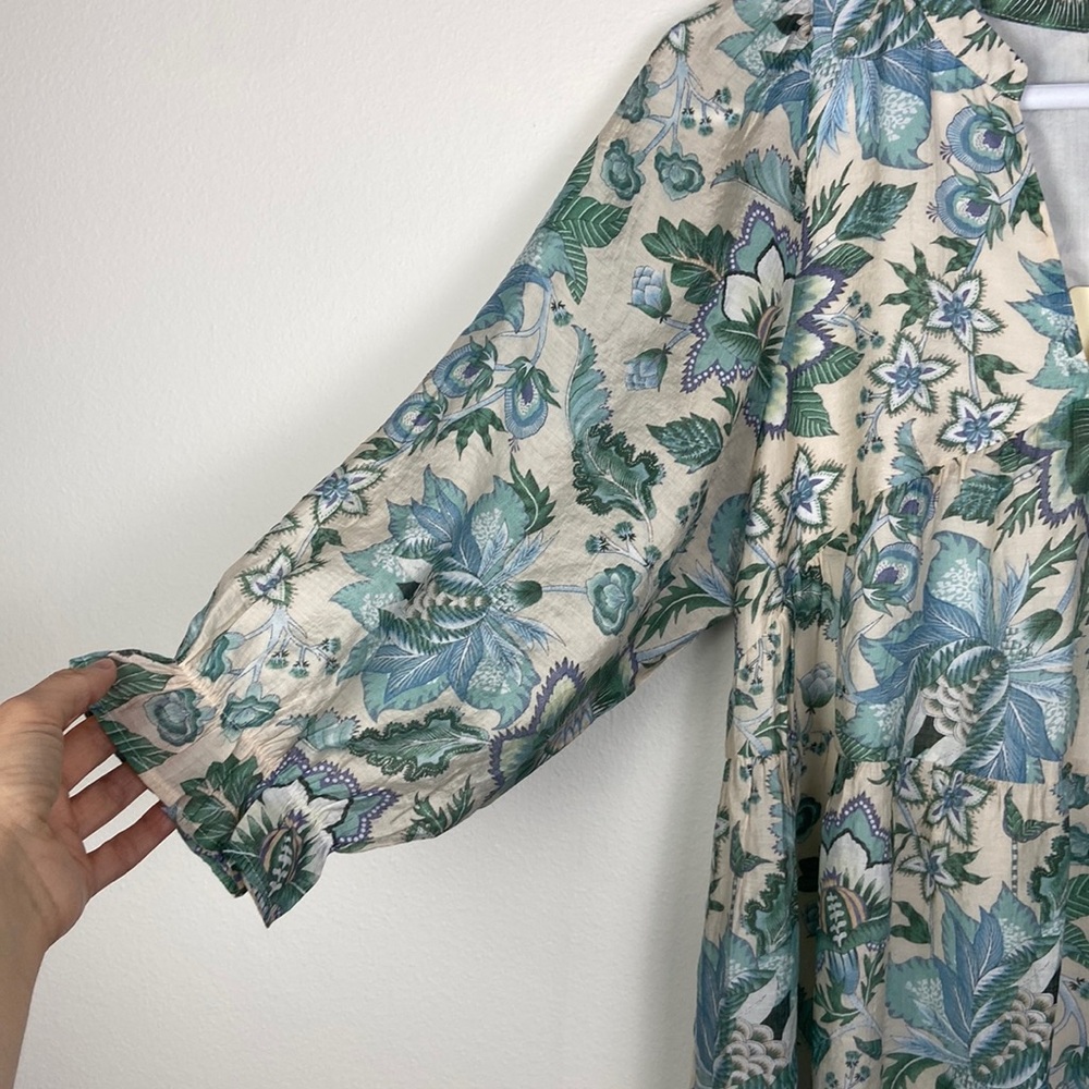 NWT See U Soon XS Balloon Sleeve Split Neck Babydoll Mini Dress Floral Coastal - Picture 3 of 10